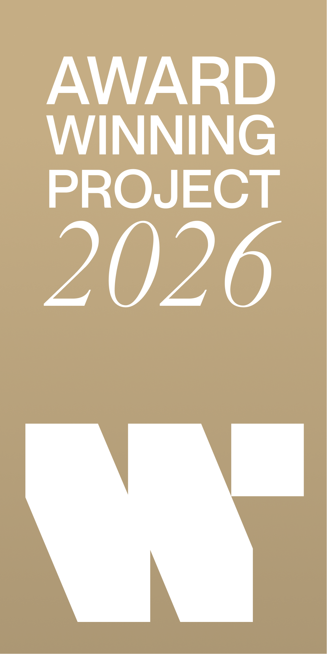 weiße Schrift auf goldenem Banner: award winning project 2026; darunter das Logo der German Web Awards;